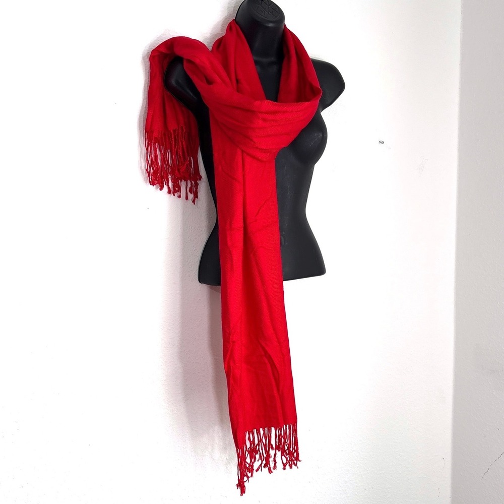 Pashmina‎ Red Solid Fringe Wrap Scarf Shawl 80x28 Classic Elegant Romantic